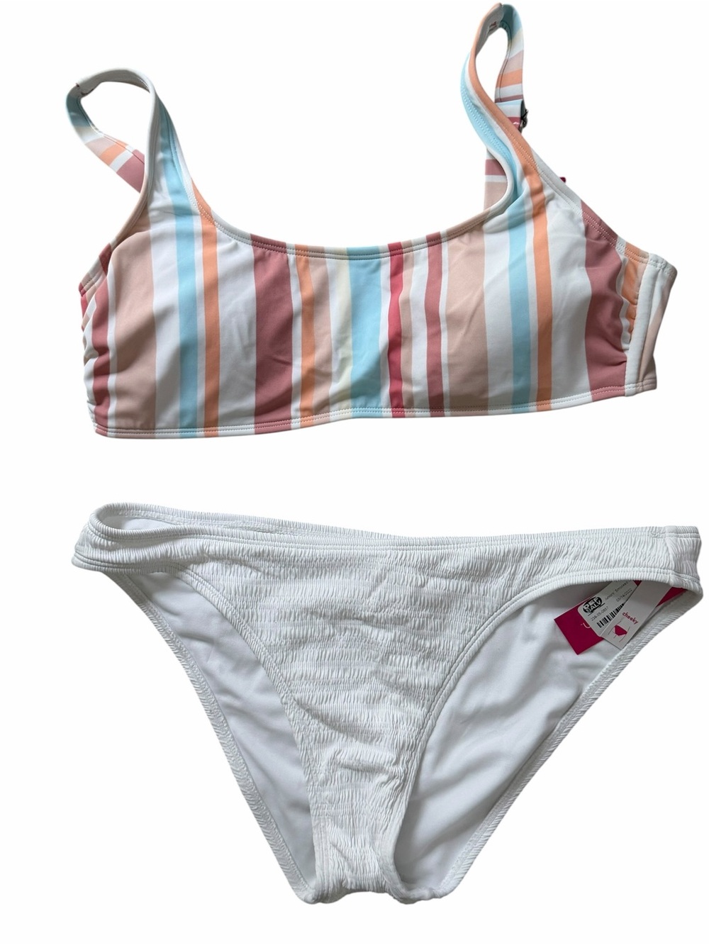 XHILARATION TARGET STRIPED PASTEL BIKINI TOP WHITE BIKINI BOTTOM XL 12 14